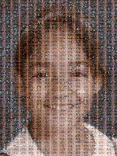 If you look closely, you will see that this image is made of over 150 unique sets of eyes from the Now You See collection, created by Robert Silvers. Who is this smiling girl? This is Saraliz, who was being sexually abused in her home at the time of the photograph. Saraliz was the first survivor to be photographed for the Now You See collection.